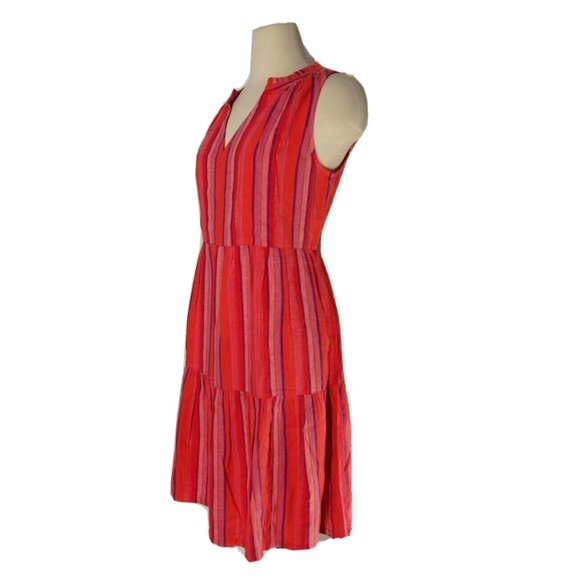 TOMMY BAHAMA CORAL RED STRIPED GOLD SHIMMER SHORT DRESS - Picture 2 of 4